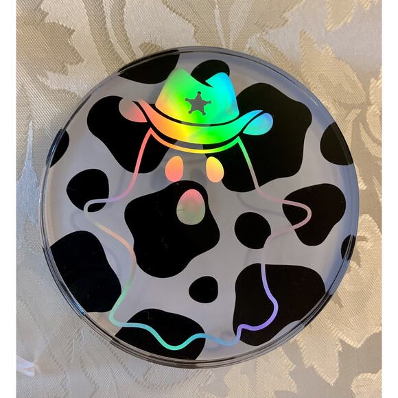 HEY BOO Cow Print Holographic GHOST COWBOY Iridescent Coasters Halloween TEXAS - Picture 7 of 16